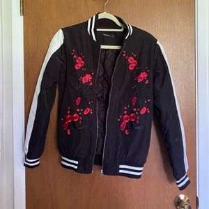 Rose embroidery bomber jacket